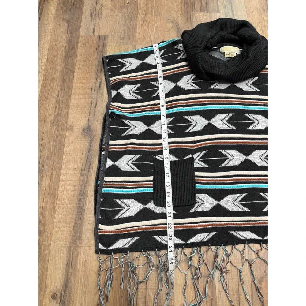Michael Michael Kors Southwest Aztec Fringe Cowl‎ Neck Poncho Sweater S/S